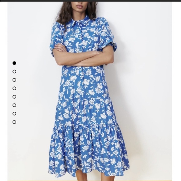 ZARA RUFFLED PRINT FLORAL MIDI DRESS - Picture 1 of 4